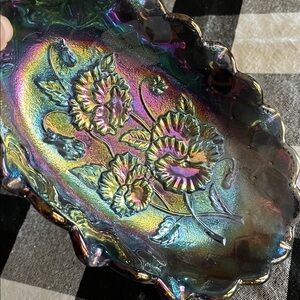 Vintage Imperial Carnival Glass Dish Amethyst “Poppy” Pattern, Quilted Diamond